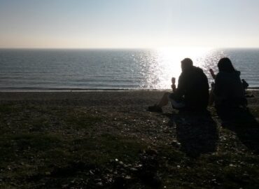 Lee-on-the-Solent: a couple enjoy large ice creams