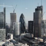 contemporary skyscrapers complex in commercial district of modern megapolis