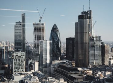 contemporary skyscrapers complex in commercial district of modern megapolis
